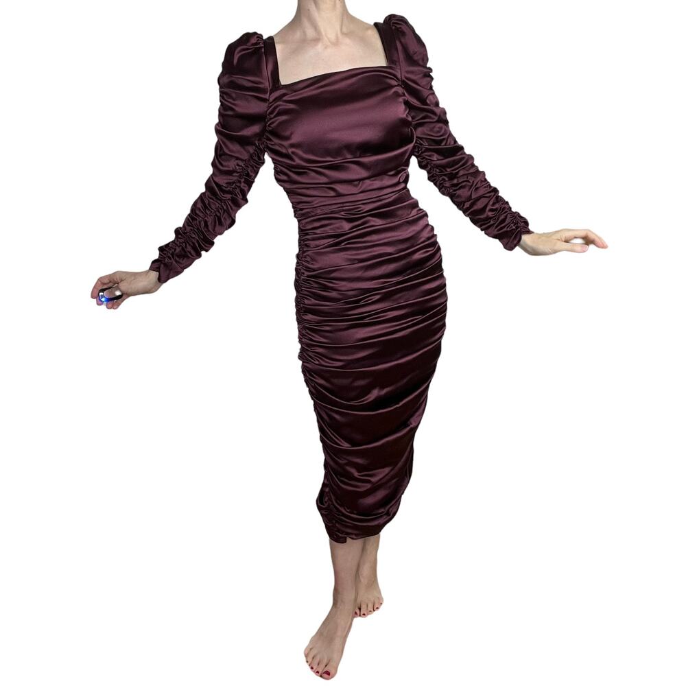 Veronica‎ Beard ruched long sleeve midi dress small burgundy